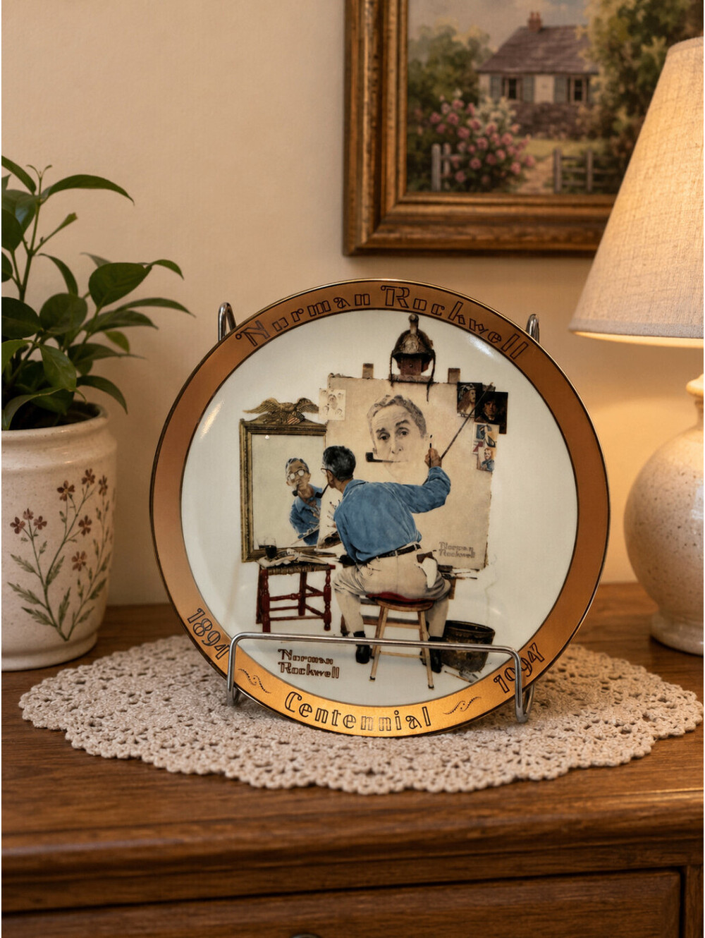 Norman Rockwell Triple Self Portrait Centennial Collector Plate Bradford